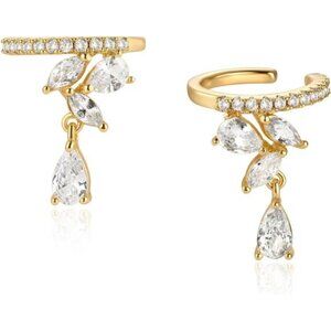 Ear Cuff Earrings for Women 14K Gold Plated Cubic Zirconia Dangle Huggie